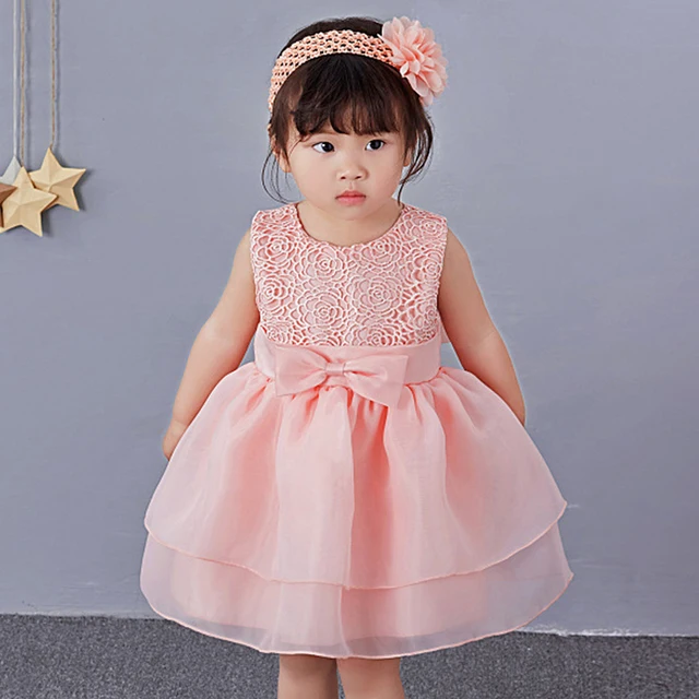 Newborn Baby Girl Dresses with Cap Super Back Bow Diamand Belt Baby Christening Gowns 1 Year