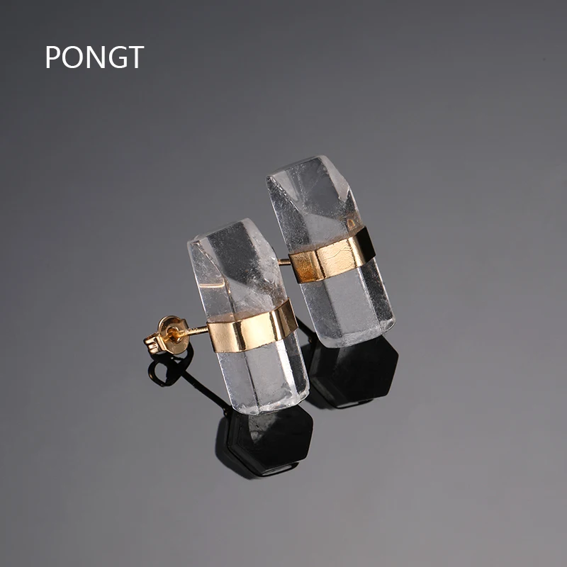 Рейки Натуральный Необработанный кварц белый кристалл серьги с камнями Золотой Цвет Кнопка Простые Модные женские серьги ювелирные изделия