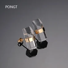 Рейки Натуральный Необработанный кварц белый кристалл серьги с камнями Золотой Цвет Кнопка Простые Модные женские серьги ювелирные изделия