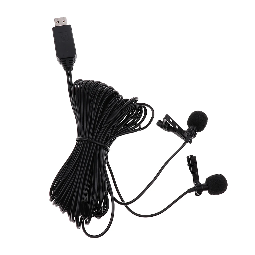 Universal USB Plug Mini Clip-on Microphone Dual Head Mic for Online Karaoke Live Video Recording Interview Accessory 6m