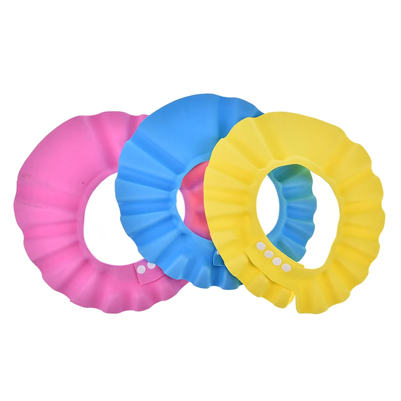 Safe Shampoo Baby Shower Cap Bathing Bath Protect Soft Cap Hat EVA Foam Adjustable For Baby Children Kids Yellow Pink Blue