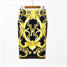 Новая женская юбка-карандаш Высокая Талия золотой узор юбка Леди цифровой печати золотой черный костюм тонкий бедра юбка