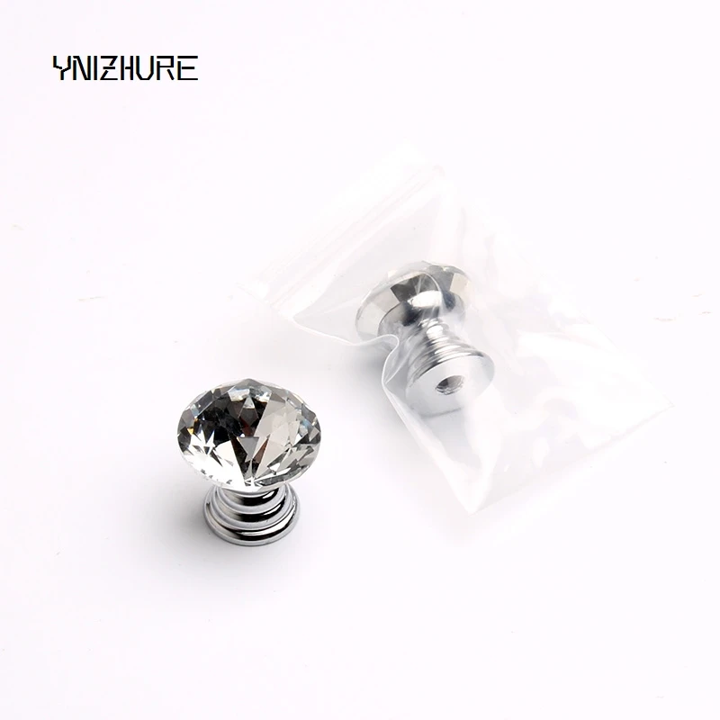 Kitchen Handles Top Brand 20mm 10pcs Door Knobs Crystal Diamond Glass Silver Drawer Cupboard Wardrobe Cabinet Furniture Handle
