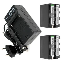 2-PACK 7200mAh NP-F960 NP-F970 Battery Pack + Car AC Charger Kits & Power Plug Adapter for Sony NP-F770 NP-F750 F960 F970