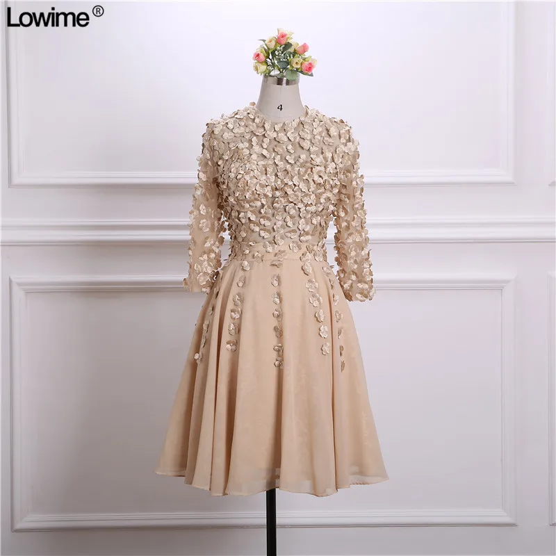 2018 Hot Sale Chiffon Short Cocktail Dresses Party Dresses Appliqued Plearls Long Sleeves Zupper Back Gowns (7)