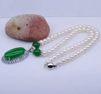 

Natural Freshwater Pearl Necklace Fashion Jewelry with Green Lucky Charm Jewellery Accessory, 30pcs/lot+Free Shipping