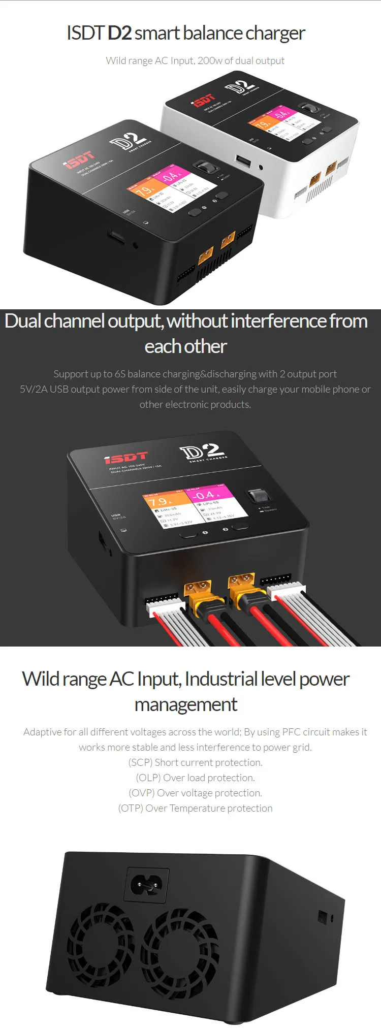 ISDT D2 200 Вт 20A AC двухканальный выход умный аккумулятор баланс зарядное устройство для 1-6S литий-ионный аккумулятор Nicd Nimh для RC мультикоптера