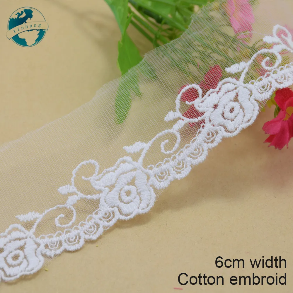 5yards 6cm white lace cotton embroidery lace french lace ribbon fabric