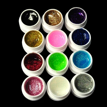 

1set Glitter UV Gel 12 Mix Colors Builder False Tips Acrylic Nail Art Polish Kit Set