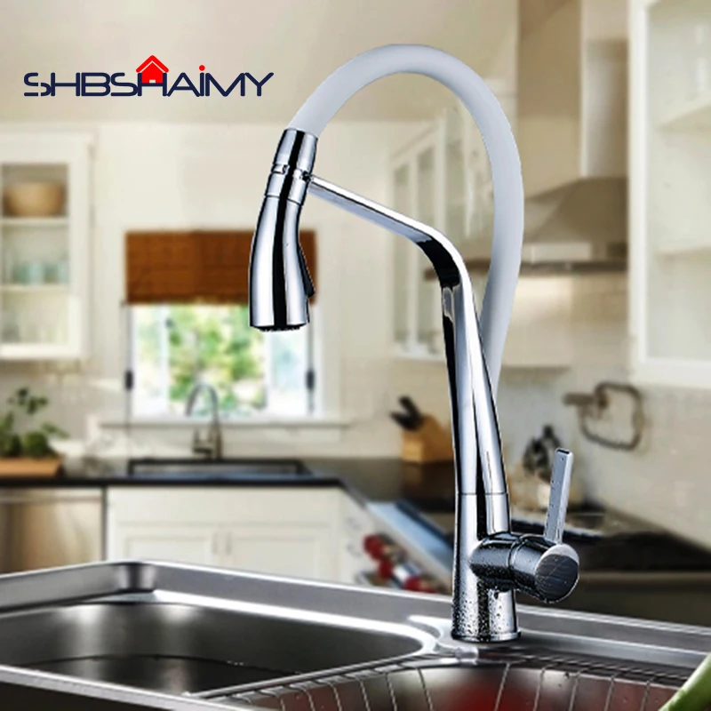 

Deck Mounted Chrome Polished White Kitchen Faucet Hot Cold Water Mixer Faucet for Kitchen Pull Down Mixer Crane 2 Function Spout