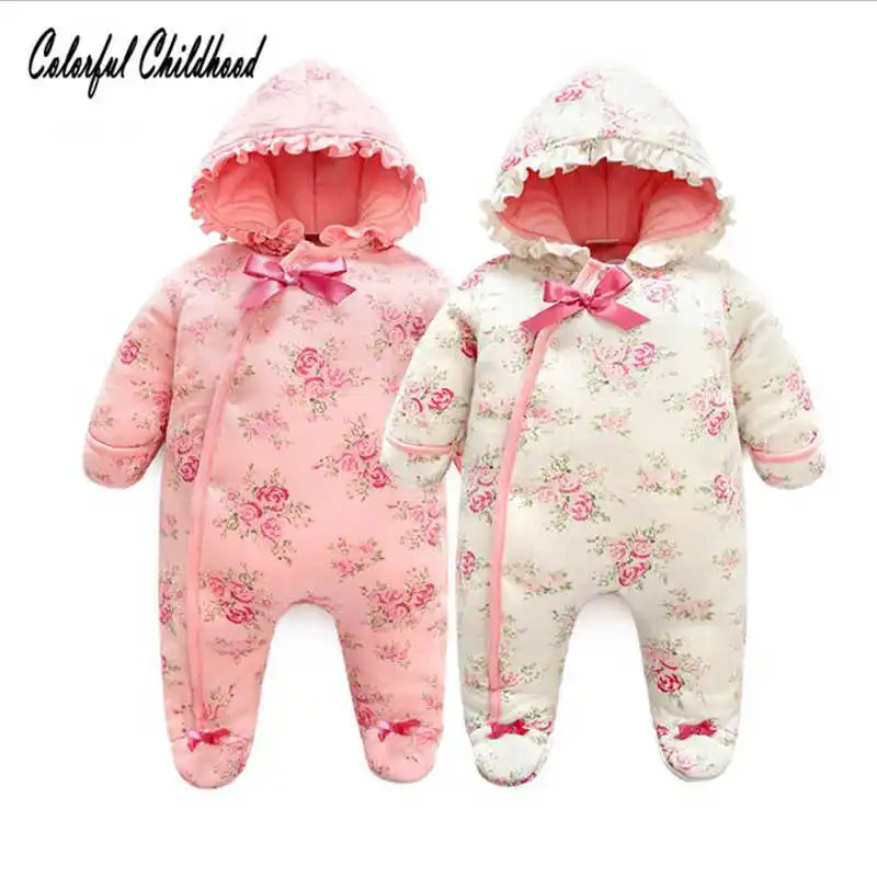 

Unisex Baby Rompers Lovely Floral Printed Hooded Long Sleeve Jumpsuit Toddler Kid Newborn Baby Hundred Days Rompers Kid Outfit