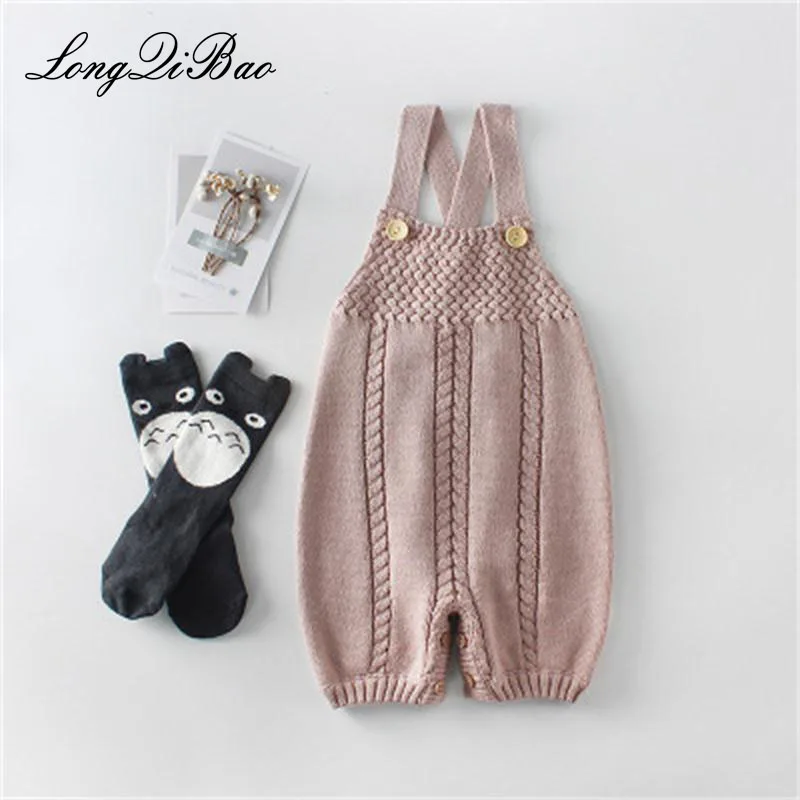 

High quality 2018 new boys and girls baby baby tie flower straps knitted wool jumpsuit bag fart hafu romper