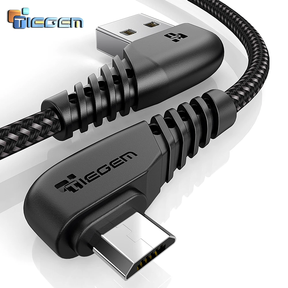 TIEGEM 90 درجة المصغّر usb كابل 2A سريع شاحن كابل بيانات كابل يو إس بي ملولب شاحن USB للهاتف المحمول كابل ل سامسونج هواوي
