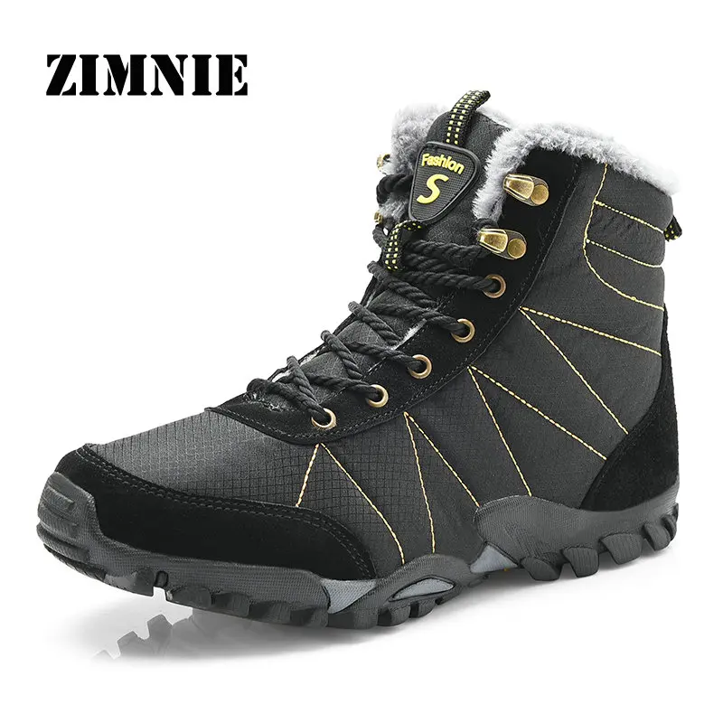 Black Yellow Зимняя мужская походная обувь ZIMNIE, мужские ботинки для охоты, альпинизма, мужские Нескользящие Горные ботинки, походные кроссовки размера плюс 36~ 46 - Цвет: Black Yellow