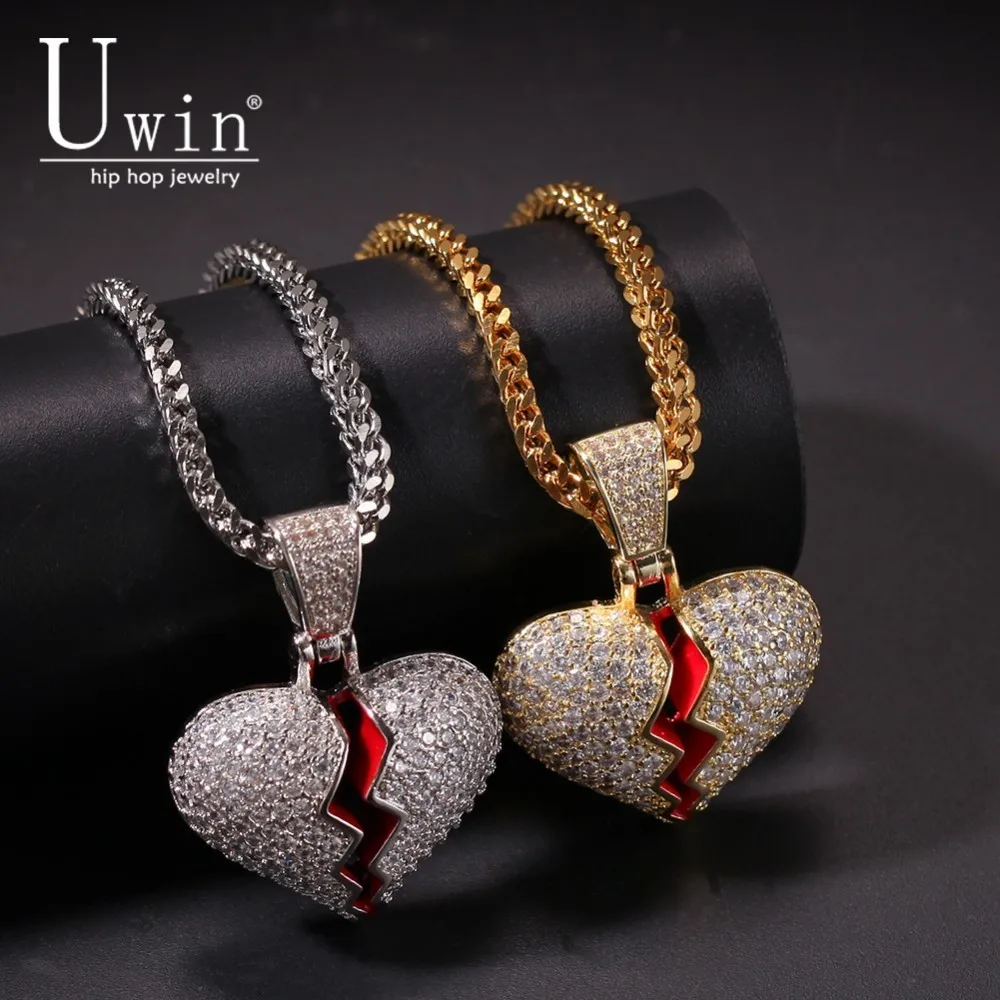 

UWIN Drip Broke Heart Solid Necklace&Pendant Iced Out AAA Cubic Zirconia Trendy Rock Punk Hip Hop Men Jewelry For Gift