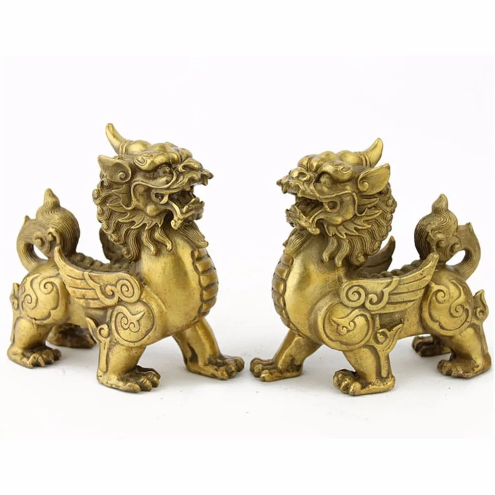 

BRASS FENGSHUI PAIR PI YAO STATUES / FENGSHUI PI XIE STATUES M1207