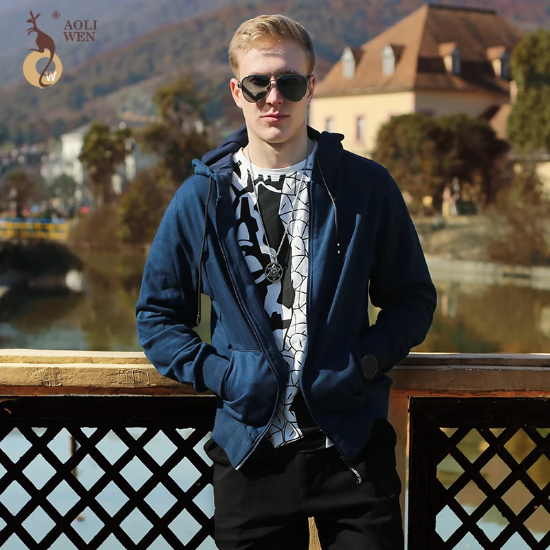 

Aoliwen 2018 Fashion New Hot Sale Men's Spring Hoodies Male Long Sleeve Blue Zipper Jacket Men's Hoodie Comfort Size S-XXL