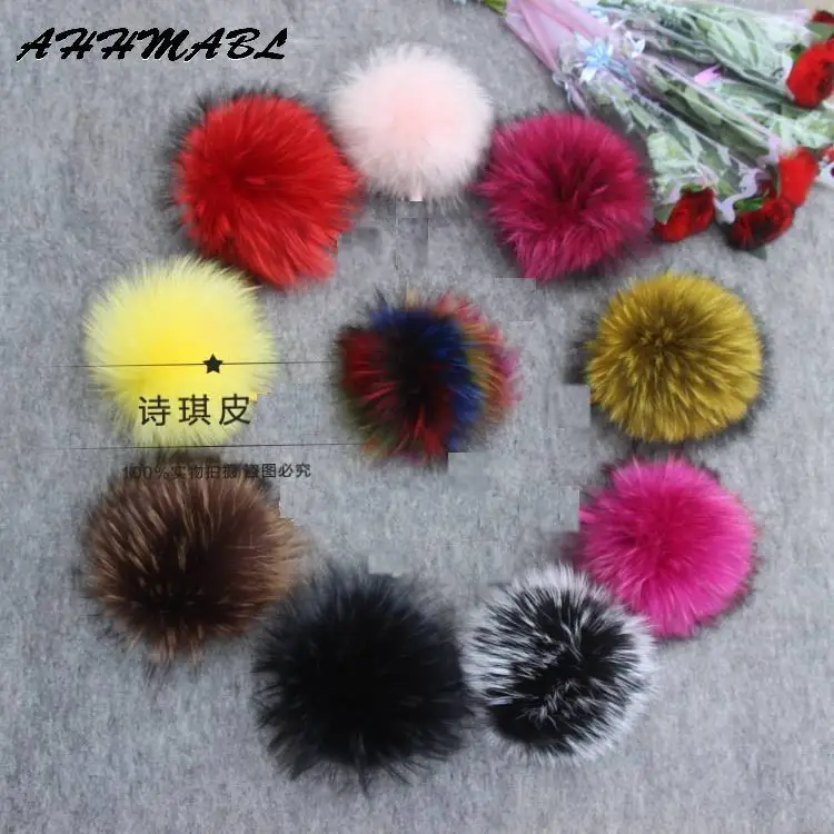 14/16/18cm DIY Natural Real Raccoon Fur Pompoms Fluffy Genuine Fur Pompom for Winter Women Hat Beanies Knitted Cap Skullies
