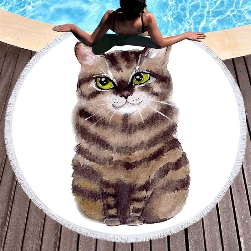 Летнее Большое пляжное полотенце из микрофибры с 3d рисунком кота, гобелен для взрослых, банное полотенце с кисточками, коврик для йоги, дорожные одеяла
