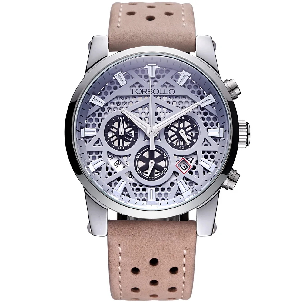 

High Quality Original Brand Leather Dress Mens Watch Men Grey Chronograph Clocks Water Resistant