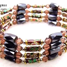 Qingmos Модный Фиолетовый Cloisonne браслет для женщин с черным гематитом Магнитный длинный 2" ожерелье браслет ювелирные украшения nec5174