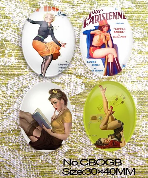 

4pcs Poster beauty Oval Glass 40x30mm Cabochon CBOGB
