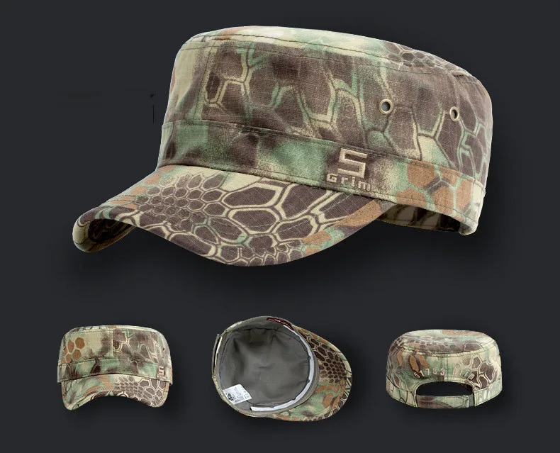 

Pure Cotton Ripstop Jungle Camouflage Flat Cap Army Cadet Field Hat Snapback Breathable Military Style Tactical Hunting Hat