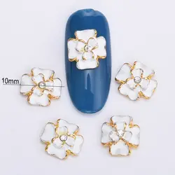 10 шт. белый блеск алмазов ногтей цветок украшения 3D сплав ногти маникюр Шарм ногти аксессуары 10 мм bl231