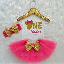 Пользовательское имя мыши детские Платье на день рождения новорожденного боди промах комбинезон Наборы для ухода за кожей душа ребенка партия выступает