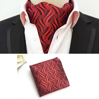 

2 Pcs/Set Luxury Men Formal Scarf Set Personality Red Striped Scarves with Handkerchief