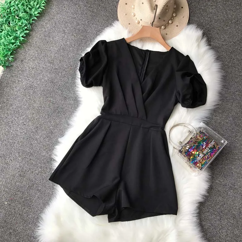 

New Summer woman Fashion Elastic Pleated Chest Wrap Chiffon Strapless Middle Rompers Women Casual Sling Slip Rompers 2019