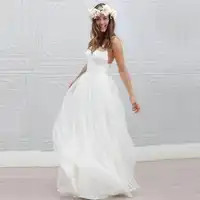 Vestido De Noiva Simple Beach Wedding Dress 2019 A-Line V Neck Spaghetti Straps Sexy Boho Backless White Bride Dress Cheap Sale