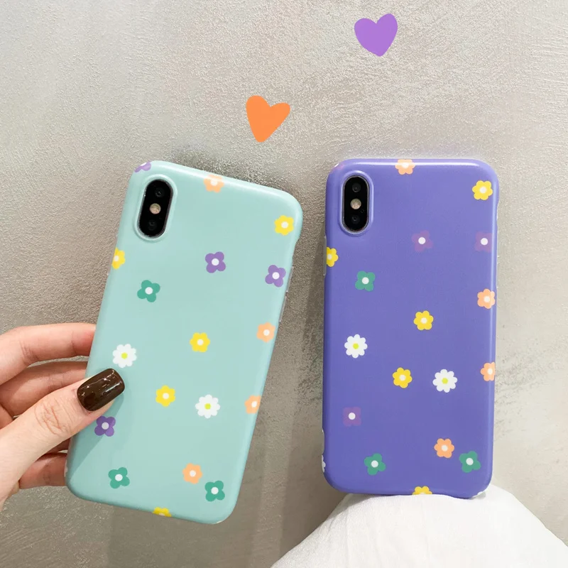 

Simple Little Flower Case For iPhone 7 6 6s 8 Plus Soft Matte TPU Floral Case for iPhone XR X XS MAX Mint Purple Back Cover
