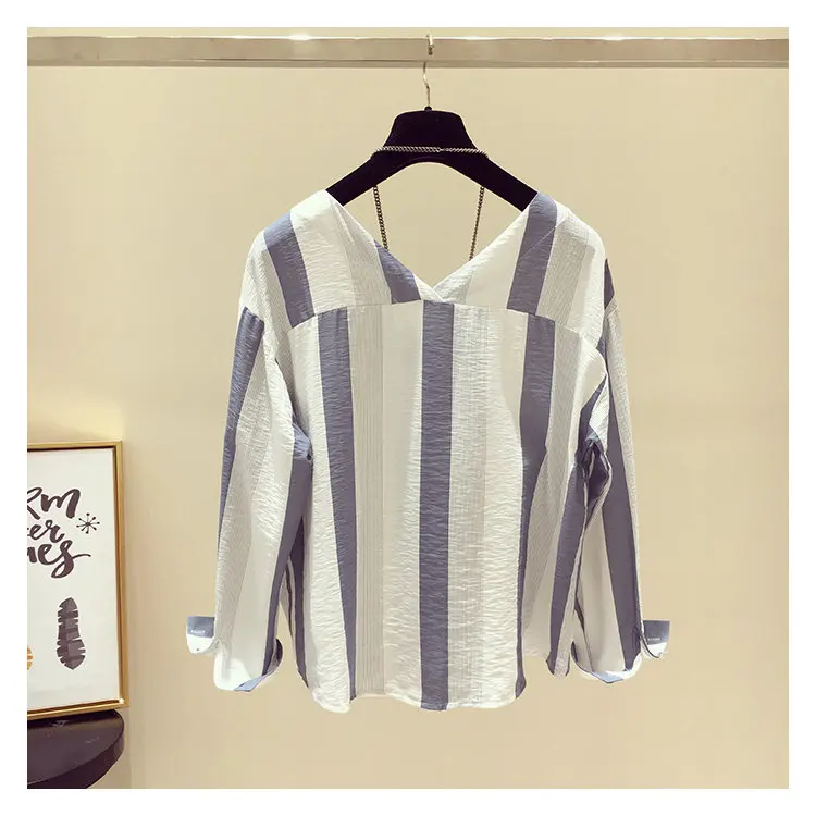 Fashion Long Sleeve Striped Blouse Womens Tops And Blouses 2019 Chiffon Blouse Shirt V-neck Rayas Blusas Mujer Chemise Femme (8)
