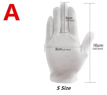 Перчатки из чистого белого хлопка, рабочие противоскользящие перчатки, рабочие перчатки для сада, проверяйте валюту, ювелирные изделия, садовые инструменты, 12 пар - Цвет: S  Size