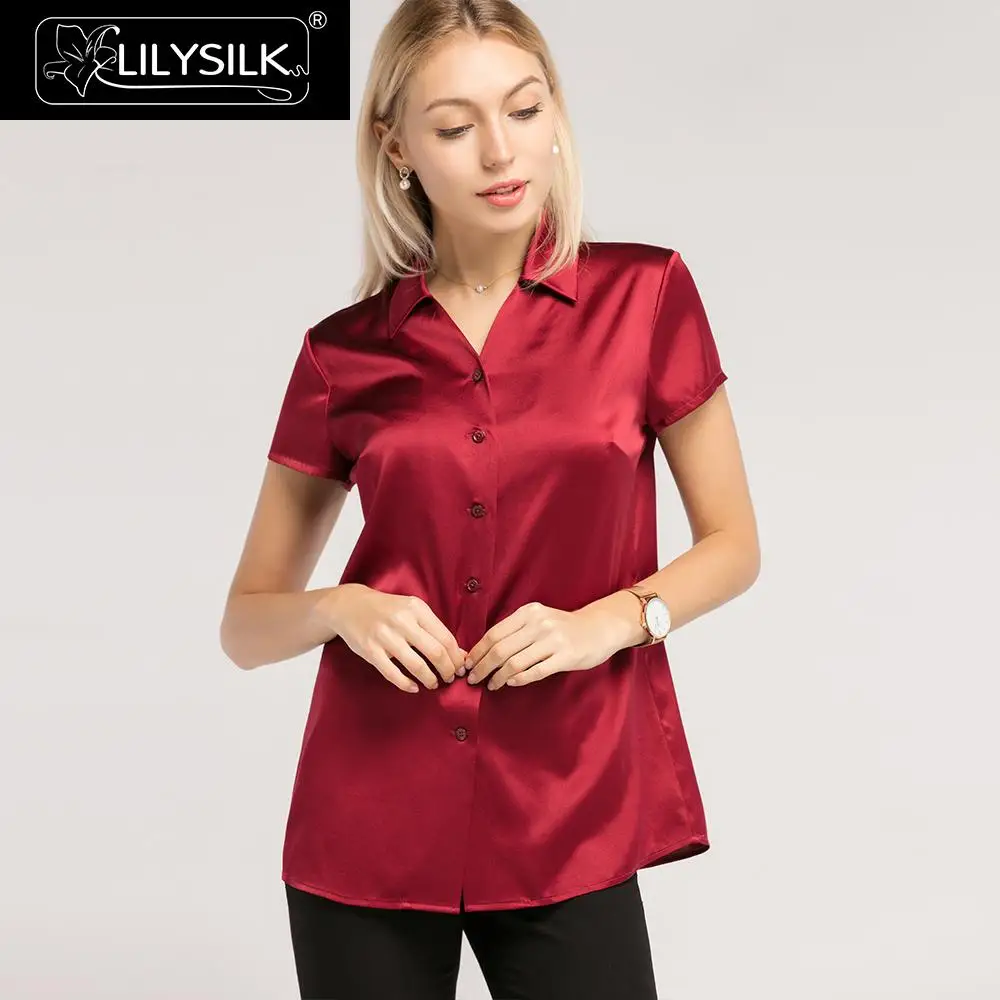 Блузка LilySilk женская базовая с треугольным вырезом и короткими рукавами 19