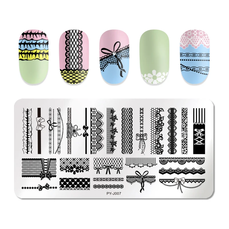 

PICT YOU Rectangle Stamping Plates Stainless Steel Nail Striped Lace Flower Stamp Stamping Template Nail Art Design Tools