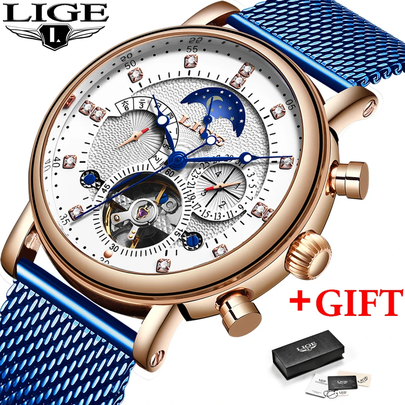 

LIGE Gift Mens Watches Brand Luxury Fashion Tourbillon Automatic Mechanical Watch Men Stainless Steel watch Relogio Masculino