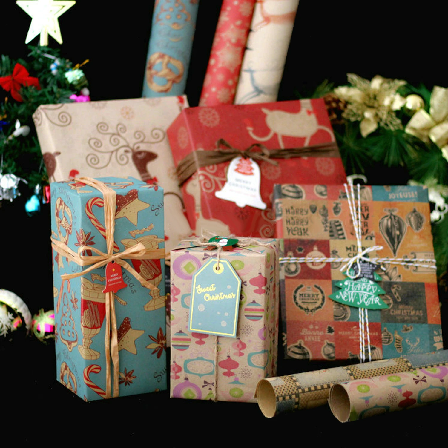 

Behogar 10 Roll Assorted Style Gift Wrapping Packaging Papers for Home Christmas Xmas Birthday Thanksgiving Wedding Decoration