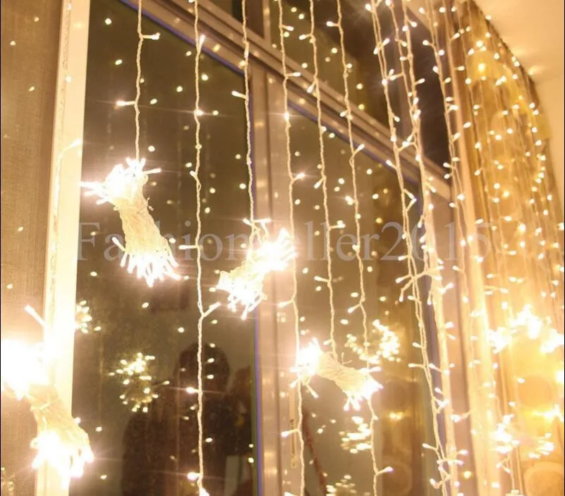 3 м x 3 м Романтический праздник строка Освещение LED окна, двери Шторы свет сосулька Рождество домашние декоративные гирлянды фея лампы США Plug