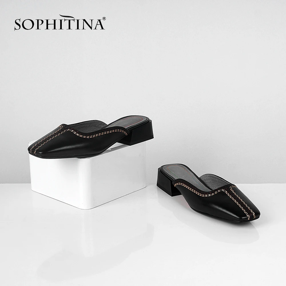 SOPHITINA/модные однотонные женские тапочки удобные туфли с квадратным каблуком