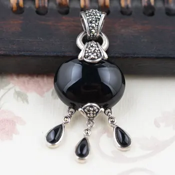 

FNJ 925 Silver Pendant New Fashion Black Stone Pure S925 Solid Thai Silver Pendants for Women Men Jewelry Making