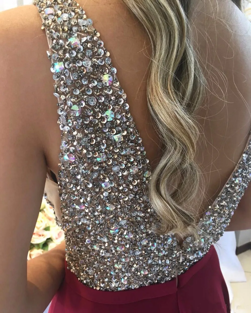 Бургундия Bling V образным вырезом Выпускные платья Длинные 2019 vestidos de fiesta noche открытой спиной бисером Кристалл Формальные Вечерние