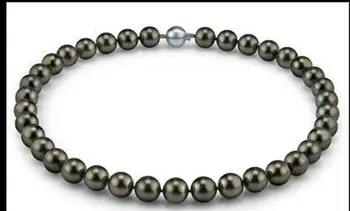 

stunning ROUND 10-11MM TAHITIAN BLACK GREEN PEARL NECKLACE 18INCH