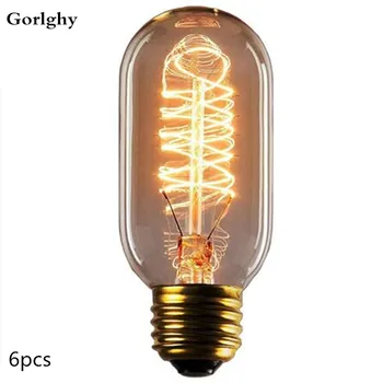 

6pcs/lot Antique Tubular light 40W E27 T45 Warm White Retro Dimmable Decorative Incandescent Vintage Edison Light Bulb 110V 220V