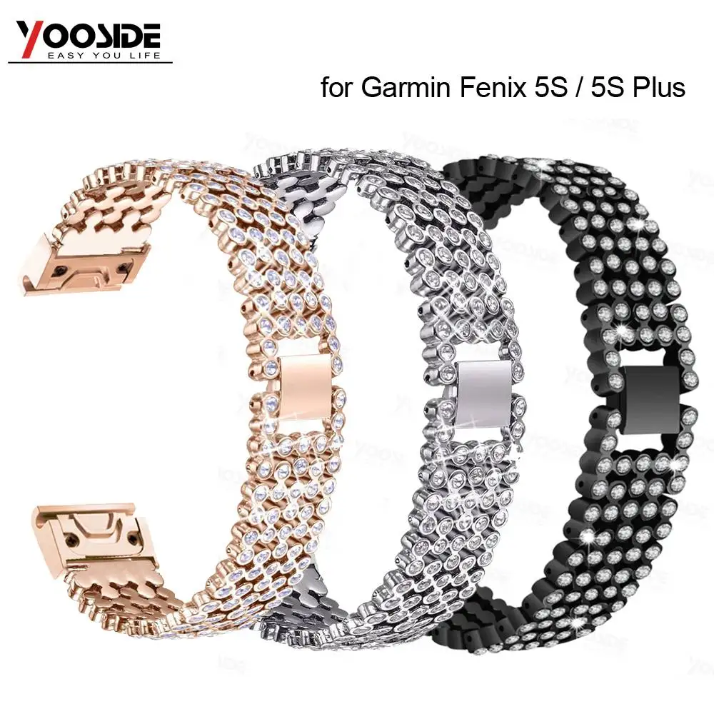 

Crystal Rhinestone Bling Stainless Steel 20mm Metal Quick Fit Watch Band Strap for Garmin Fenix 5S/5S Plus Large Small Strap