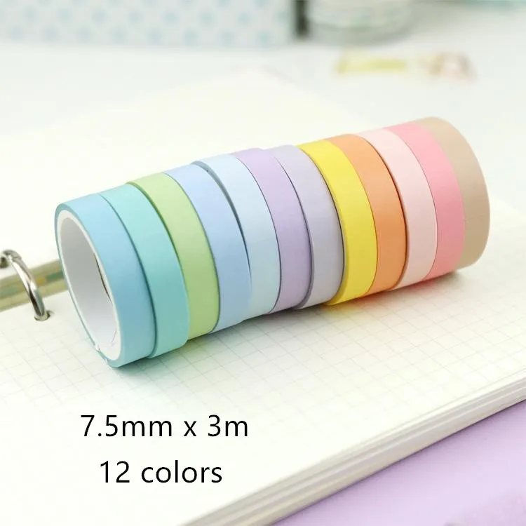 12pcs Basic Pastel Color Washi Tape Set 7.5mm 15mm Adhesive Masking Tapes  Decoration Stickers for Frame Diary Book Gift DIY F362