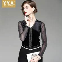 Новое поступление, женская футболка, модные Бархатные Топы с длинным рукавом и v-образным вырезом, женская футболка размера плюс S-3XL