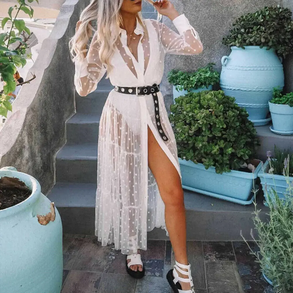 Женское платье в горошек Boho Прозрачное для вечеринки английском стиле 2019|Платья|