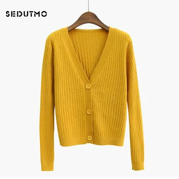

SEDUTMO Autumn Sweater Cardigan Women Oversize Knitting Sweater Winter Long Sleeve Black Tunic Short Top ED330
